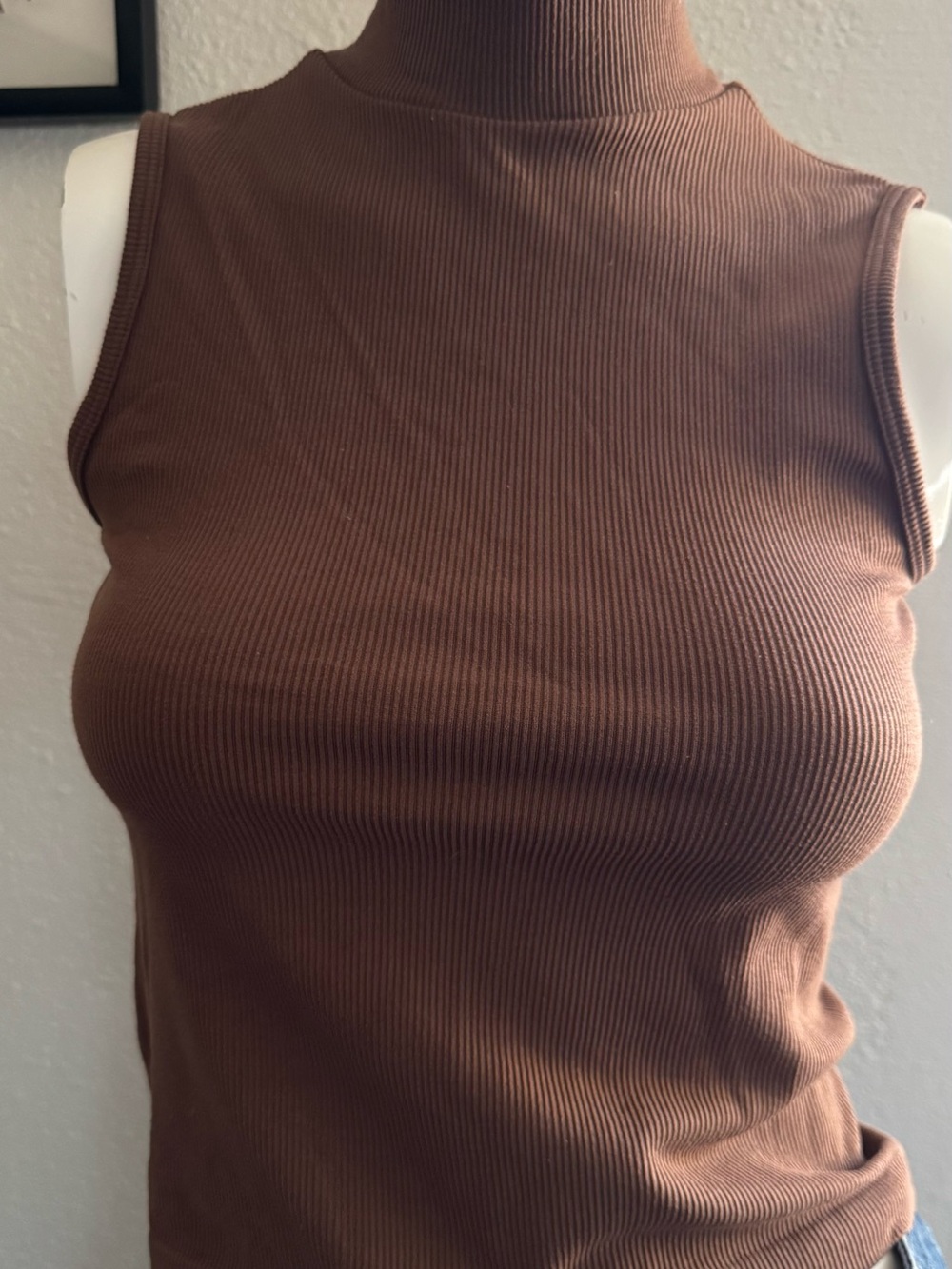 Ultra Flirt Ribbed Mock Neck Sleeveless Tank Top - Brown